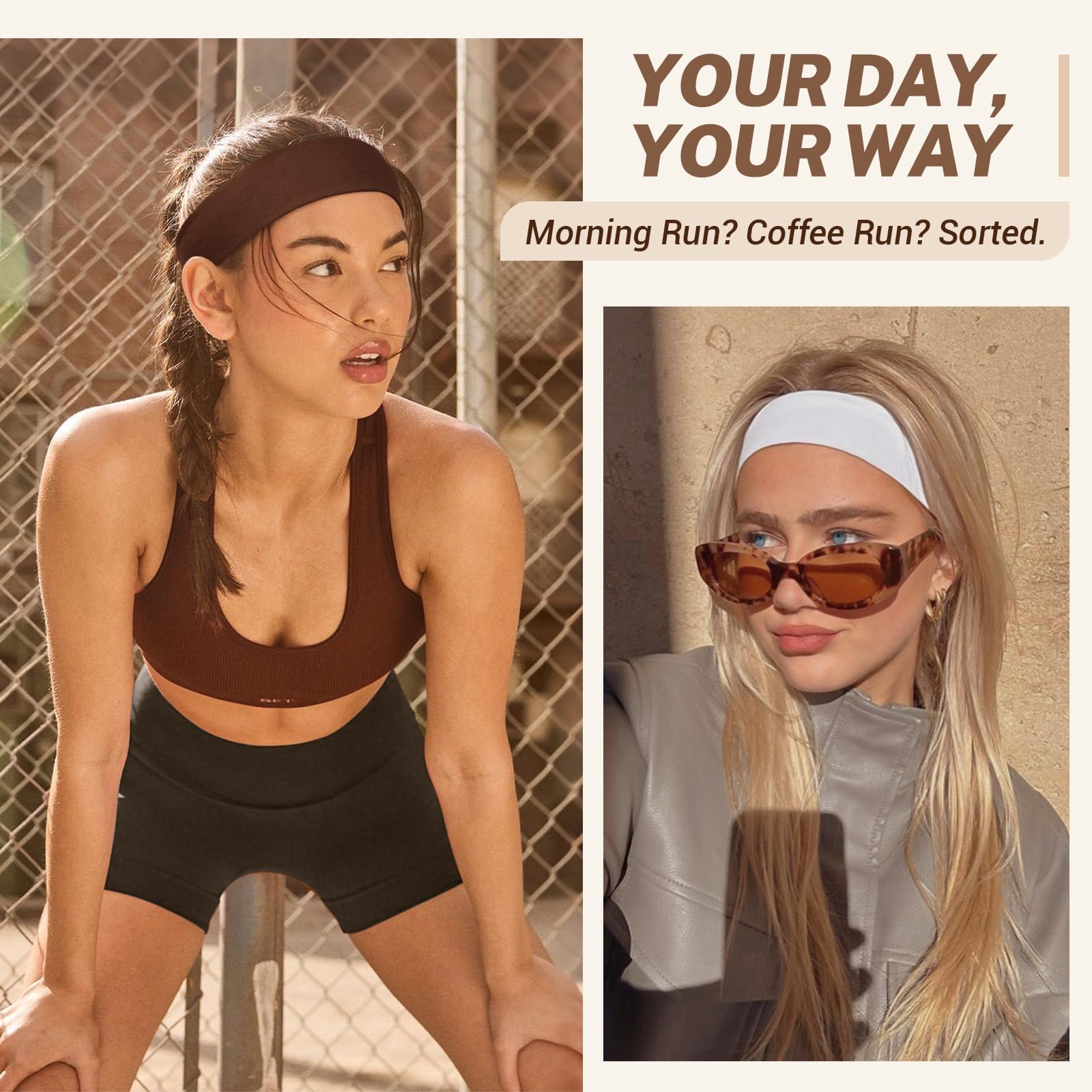 Kavya 6cm Headbands for Women's Hair 8-Pack - Sweat Absorbent & Non-Slip Sport Headbands Unisex for Gym Running Yoga(Black) - Image 3