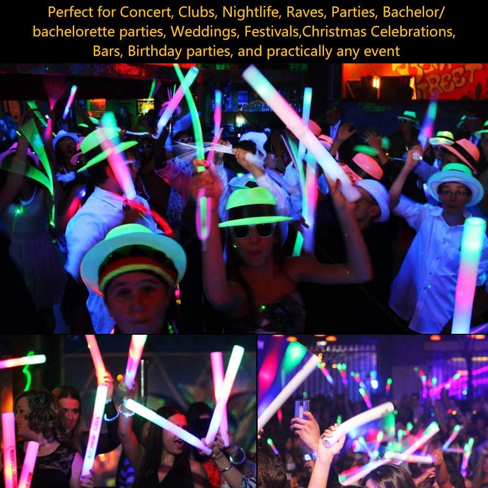 Taotuo 20 PCS LED Light Up Foam Sticks Three Modes Color Changing Glow Party Supplies for Halloween, Raves, Concert