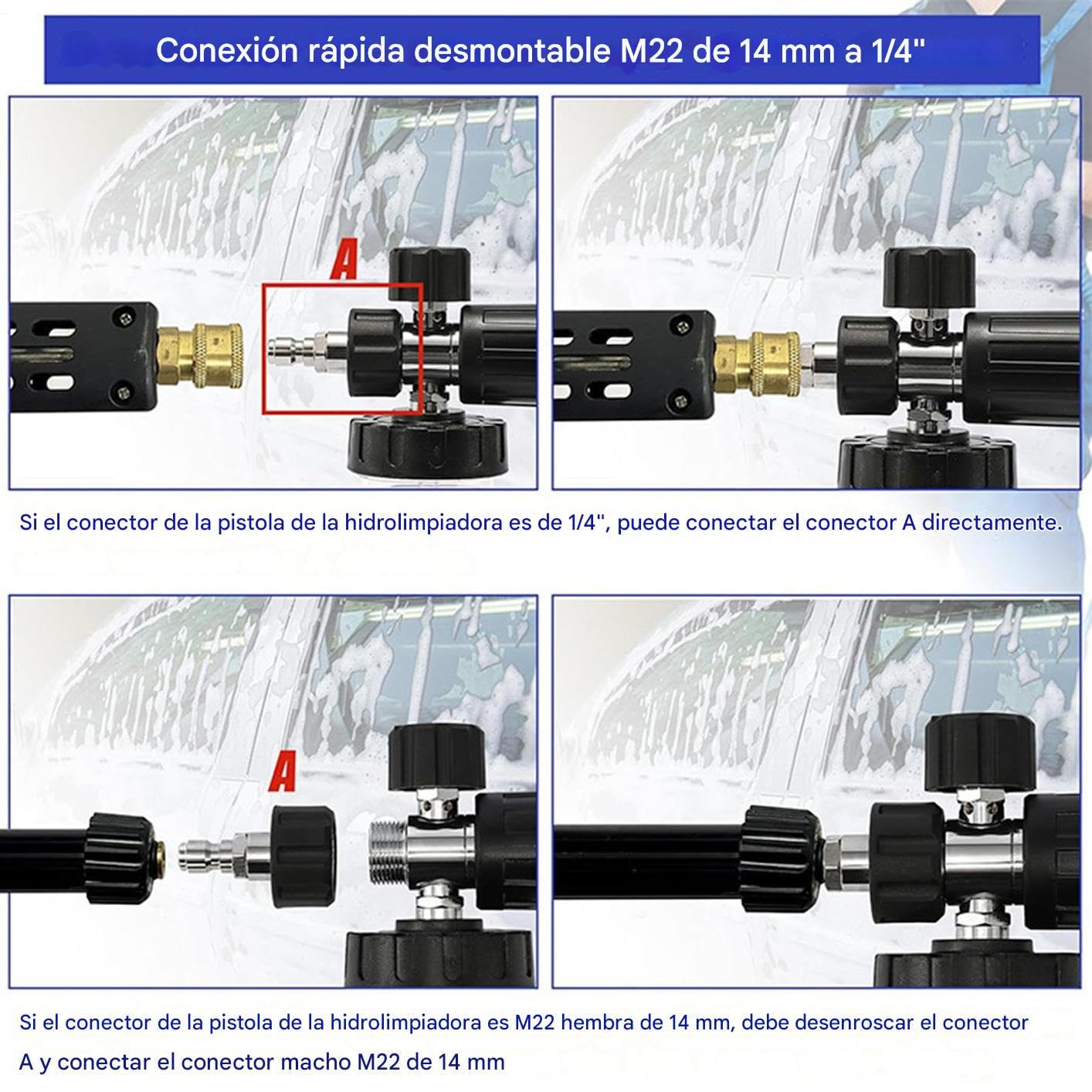 Lanza Espumadora para Hidrolimpiadora | Espumador para Hidrolimpiadoras | Con 5 Boquillas Dispensador Ergonomico 1000ml para Jardín Terraza Granja
