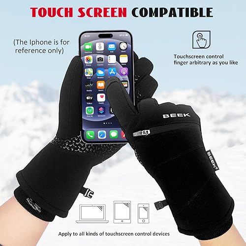 Miniatura 4 de BEEK Guantes de invierno impermeables, guantes cálidos para pantalla táctil, guantes antideslizantes para clima frío para hombres y mujeres, guantes