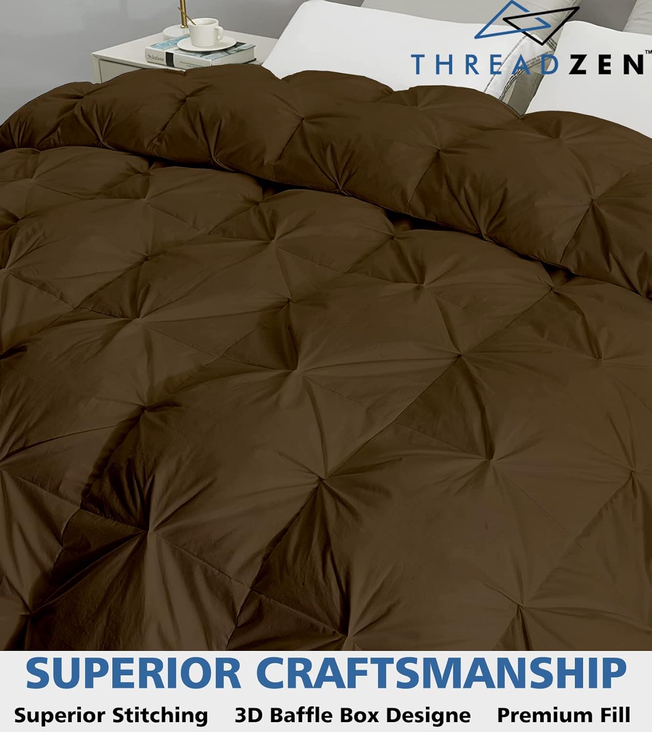 Alaska King Comforter 138x122 Inch - Extra Wide Pinch Pleat Oversized King Duvet Insert, Ultra-Soft Premium Quilt for All Seasons, Breathable, 1 Piece, Brown - Luxury Hotel Quality Bedding