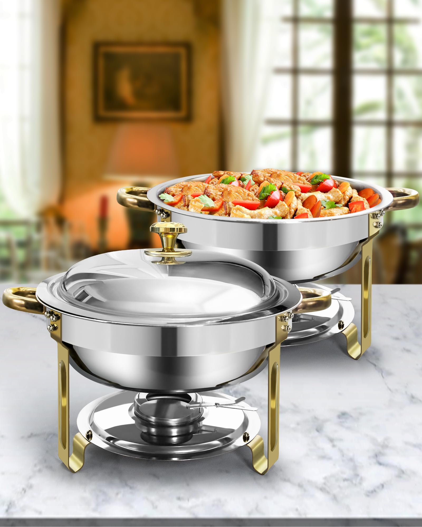 WENMILY Chafing Dish Buffet Set, 5L Buffet Servers,2 Packs,Gold and Silver