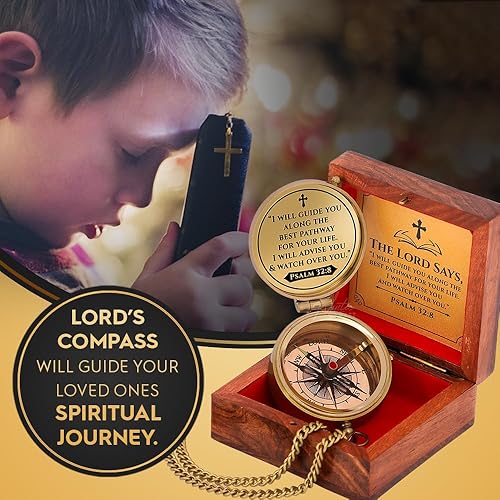 Miniatura 3 de Brújula de bolsillo de latón grabada, Salmo 32:8, regalos de primera comunión, regalos de bautismo para niños, regalos de confirmación, regalos para