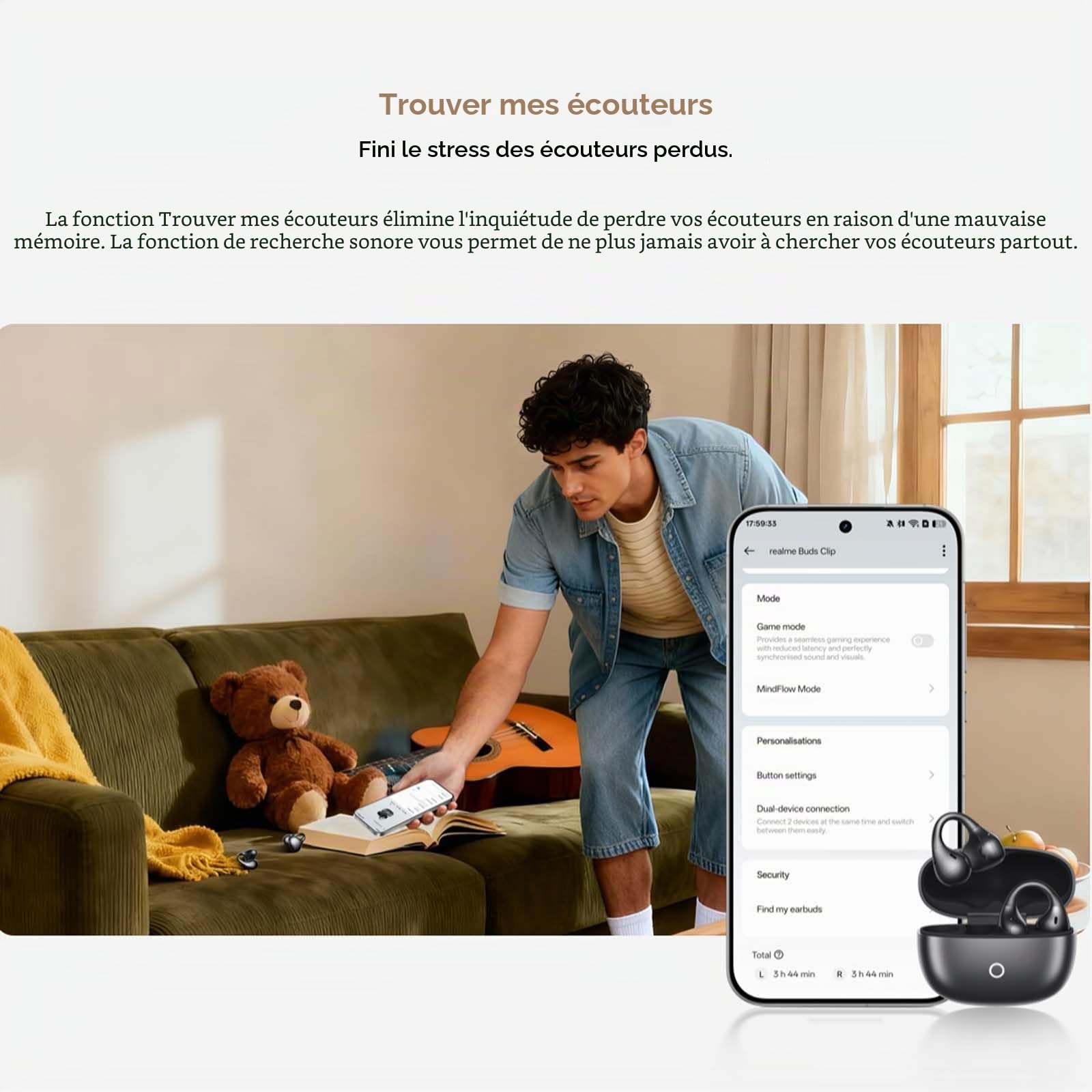 realme Buds Clip Écouteurs Bluetooth sans Fil Open Ear avec Titan-Bügel, 3D Raumklang, AI-ENC, 36h d'autonomie, IP55, Bluetooth 5.4 Écouteurs Clip légers pour Le Bureau, Les appels et Le Sport, Or