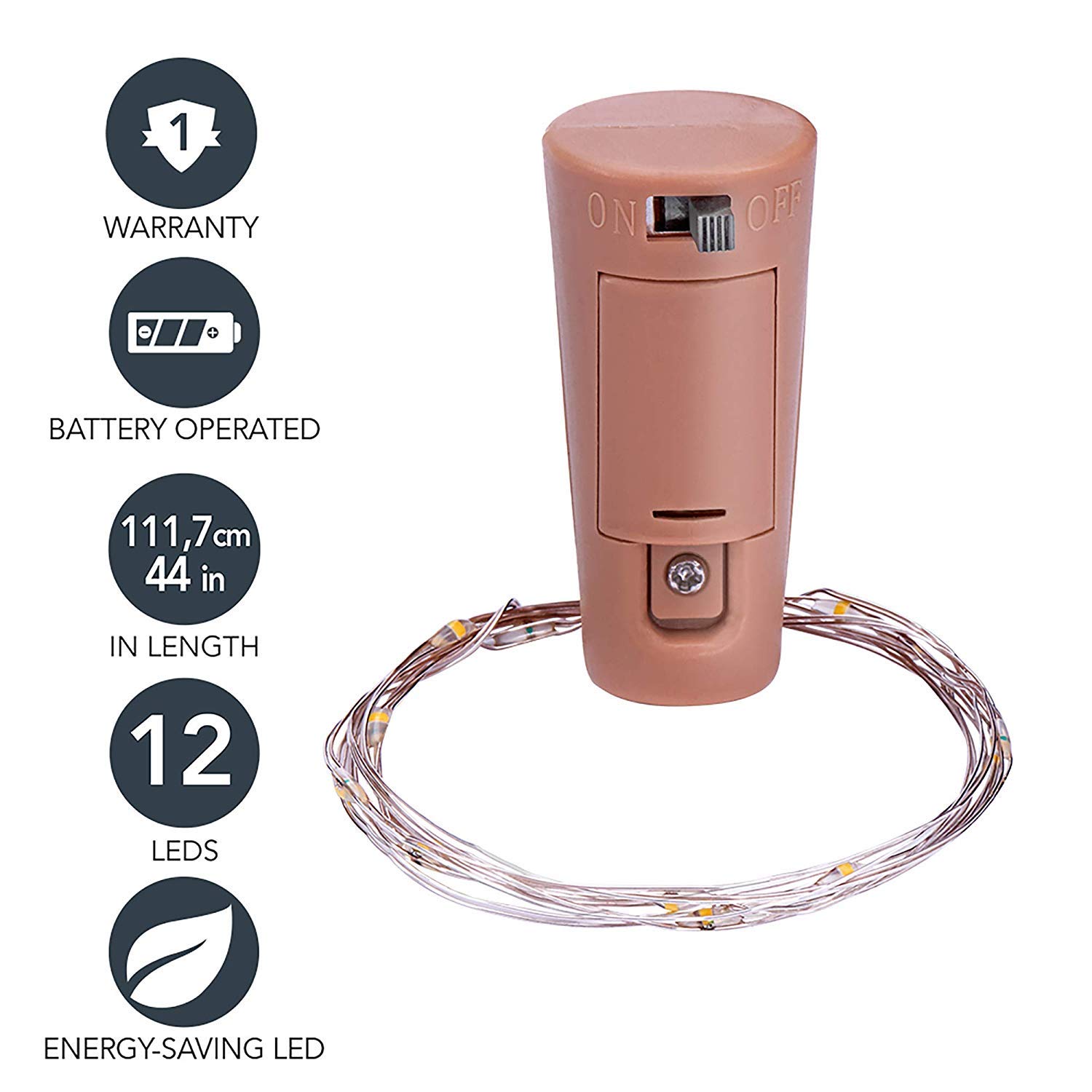 Sterno Home GL42588 LED Cork Wine Bottle Fairy String Lights, 10-Pack, Silver Wire