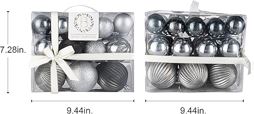 Miniatura 2 de Becki Owens Adornos de Navidad inastillables – Juego de 50 adornos inastillables de plata metálica, blanco mate y negro – Adornos irrompibles para