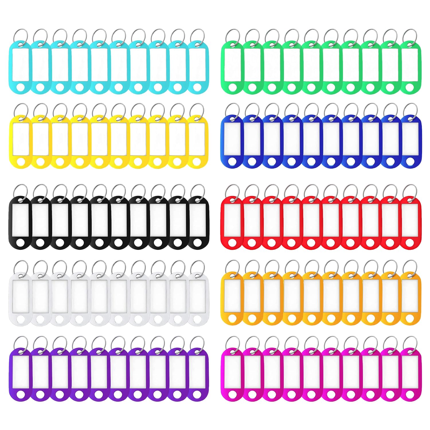 Sleutelhanger met beschrijfbare etiketten, kunststof sleutelhanger met lussen, 10 kleuren uitwisselbaar (100