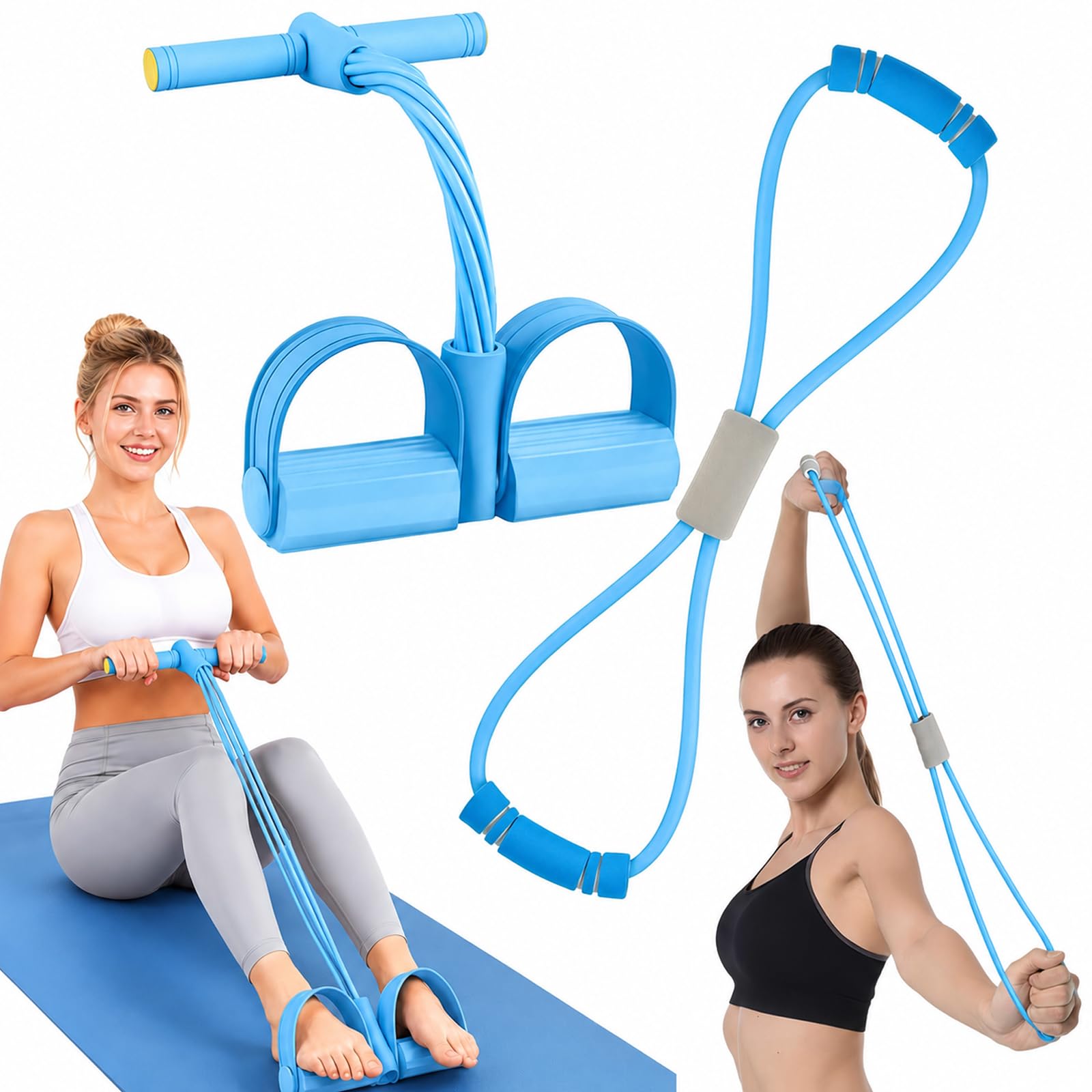 6-Tube Pedal Resistance Band with Handles - Sit Up Pull Rope for Full Body Workout, Home Gym Training, Yoga, Resistance Band Figure 8, Abdominal, Leg, Arm, Waist Toning & Slimming Equipment