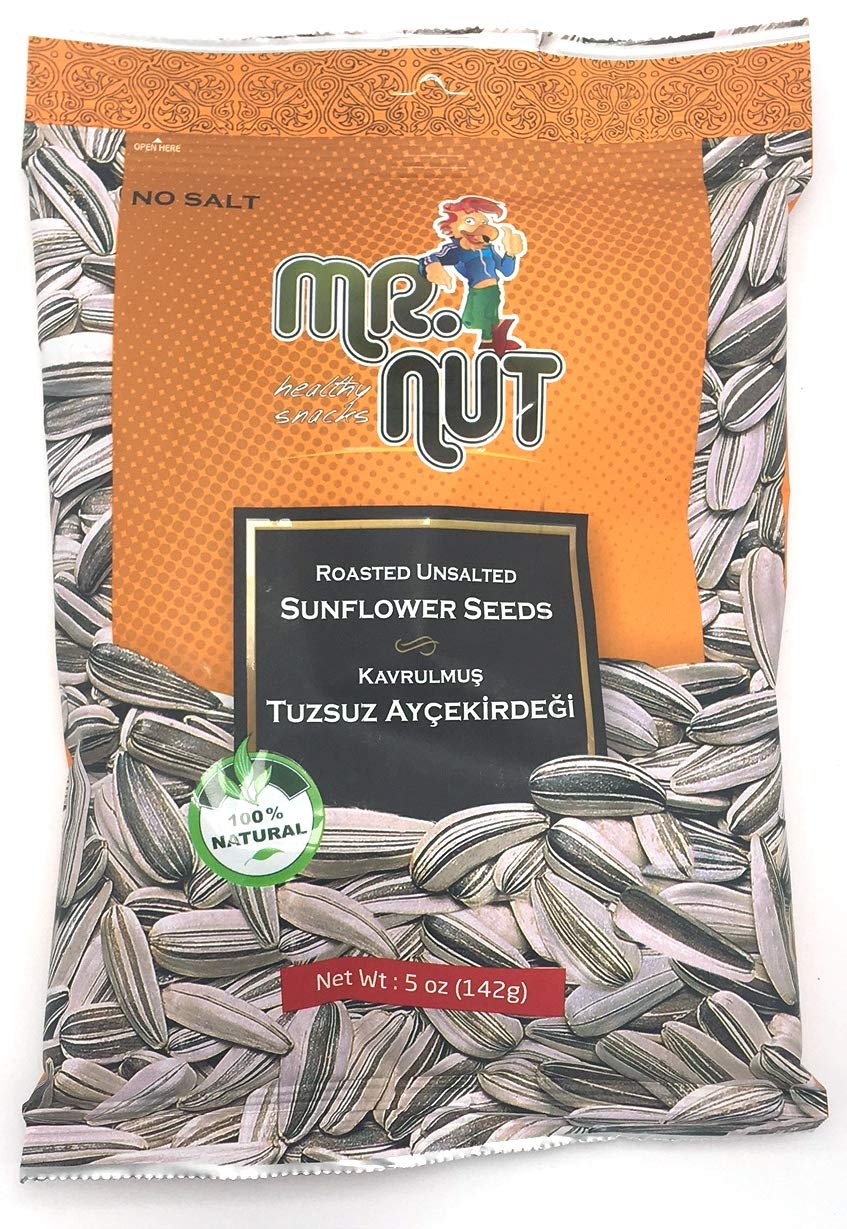 Mr Nut Roasted UNSALTED SunFlower Seeds 5 oz PACK of 5 (Aycicek cekirdegi)