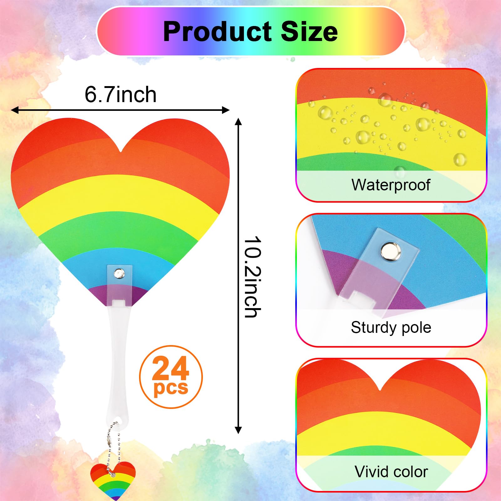 MOUNTCLIM Pride Accessories, 48 PCS Gay Pride Rainbow Stuffs- Small LGBTQ Pride Heart Hand Fans and Mini Pride Flags for LGBT Month Lesbian Party Favor Pride Parade Party Decorations Supplies