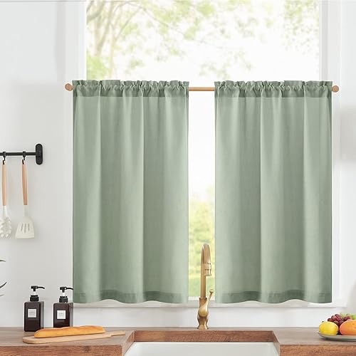 Miniatura 24 de jinchan - Cortinas de cocina de lino de 36 pulgadas de largo, a rayas finas, de media altura, pequeñas, para sala de estar, baño, café, estilo de