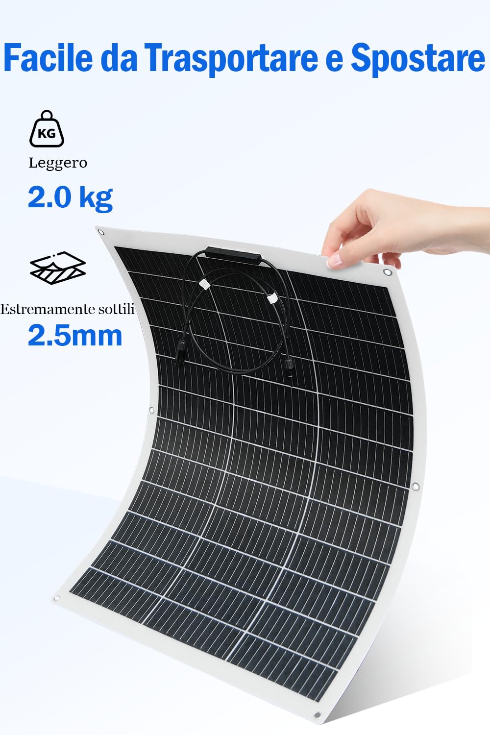 ECO-WORTHY Pannello Solare Flessibile Monocristallino da 130 W 12 V, Pannello Solare con Cavo di Ricarica per Camper, Auto, Barca, Batterie da 12 Volt