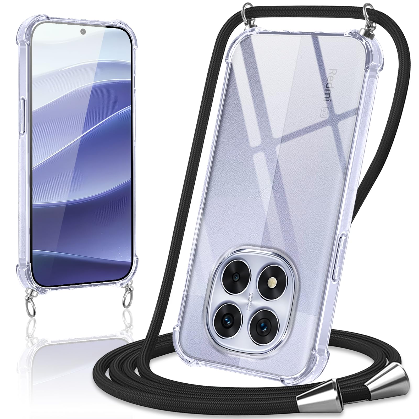 XTCASE Beschermhoesje met koord voor Xiaomi Redmi Note 13 Pro 5G/Poco X6 5G, transparant, beschermhoes met omhangkoord, halsketting, ultradun, zachte TPU-siliconen, schokbestendig, krasbestendig