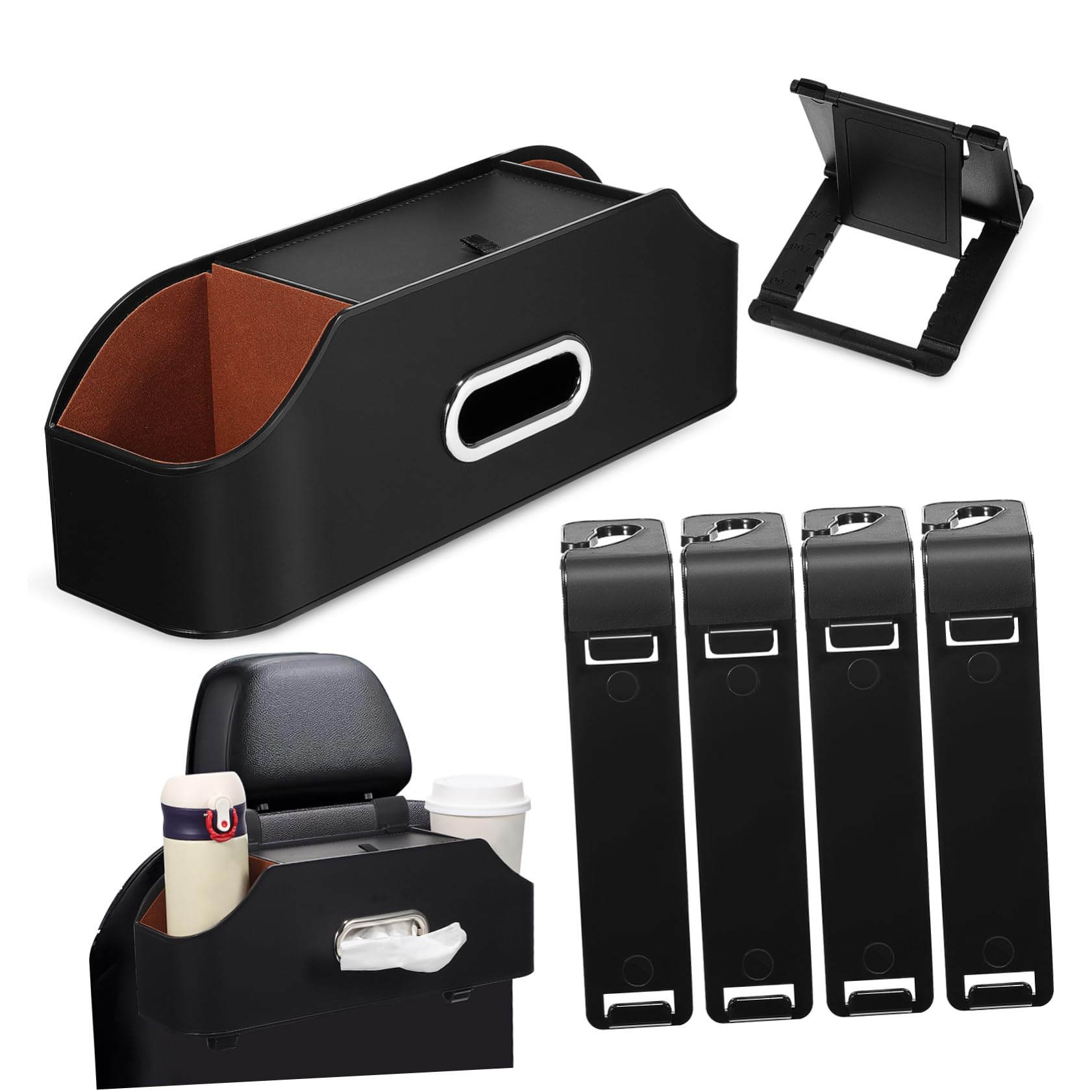 Cabilock Organizador para Asiento Trasero de Coche Caja de Almacenamiento de Artificial Portavasos Instalación Compartimentos Multiples Duradero Accesorios para Automóvil