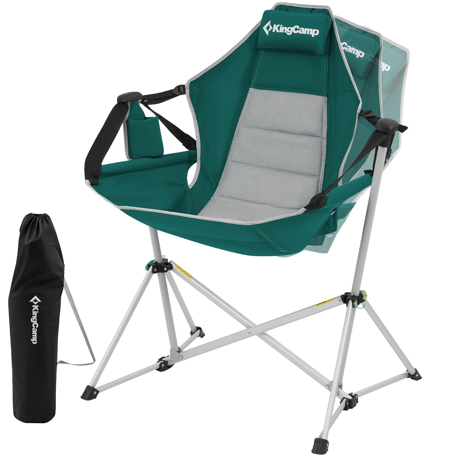 KingCamp Aluminum Alloy Hammock Swing Chair,Lightweight Foldable Portable Rocking Camping Chair with Headrest Adjustable Back,Recliner Outdoor Camp Chairs for Travel Sport Games Concert Garden 300LB