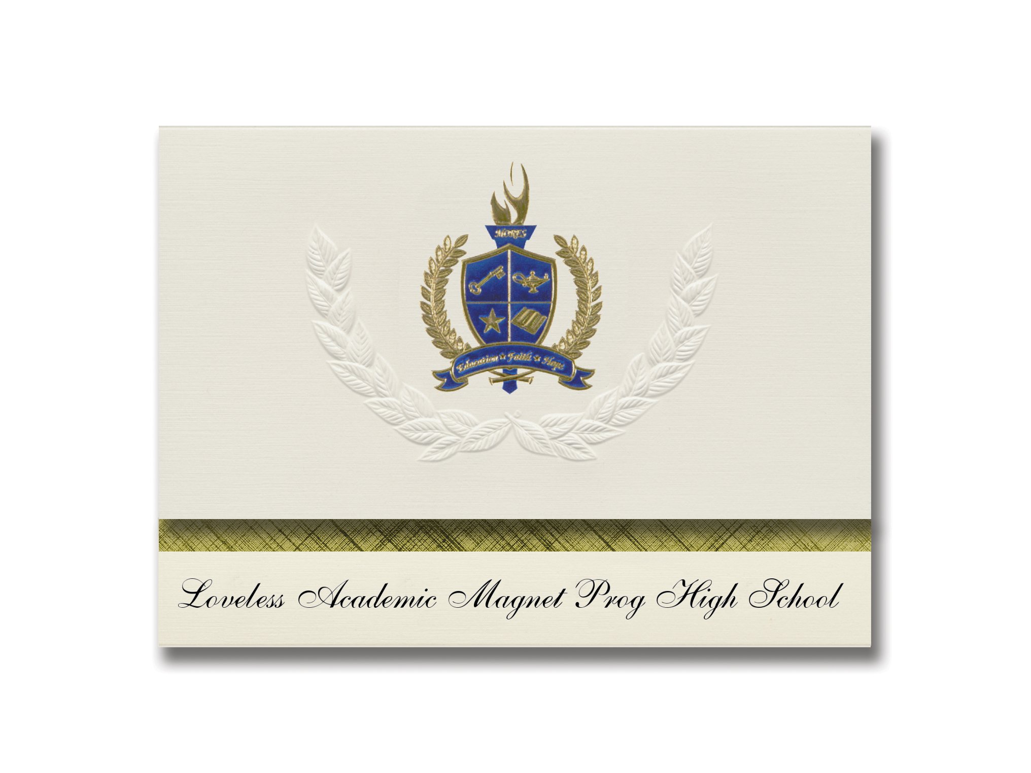 Signature Announcements Loveless Academic Magnet Prog High School (Montgomery, AL) Graduation Announcements, Presidential Basic Pack 25 with Gold & Blue Metallic Foil seal