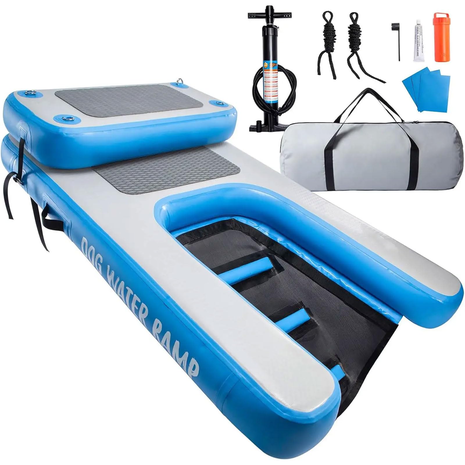 Rampa inflable de perros para lagos y piscinas con kit de inflador y cuerda