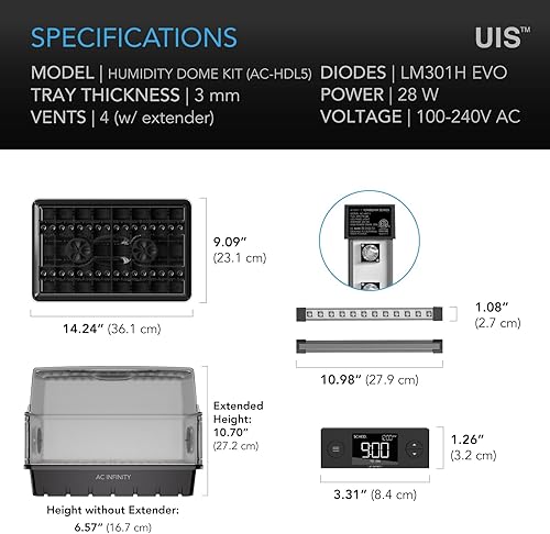 Miniatura 6 de AC Infinity Heavy-Duty Humidity Dome with Full Spectrum LED Grow Light Bars, Samsung LM301H EVO Diodes, 3mm Thickest Dome and 5x8 Trays, Vent