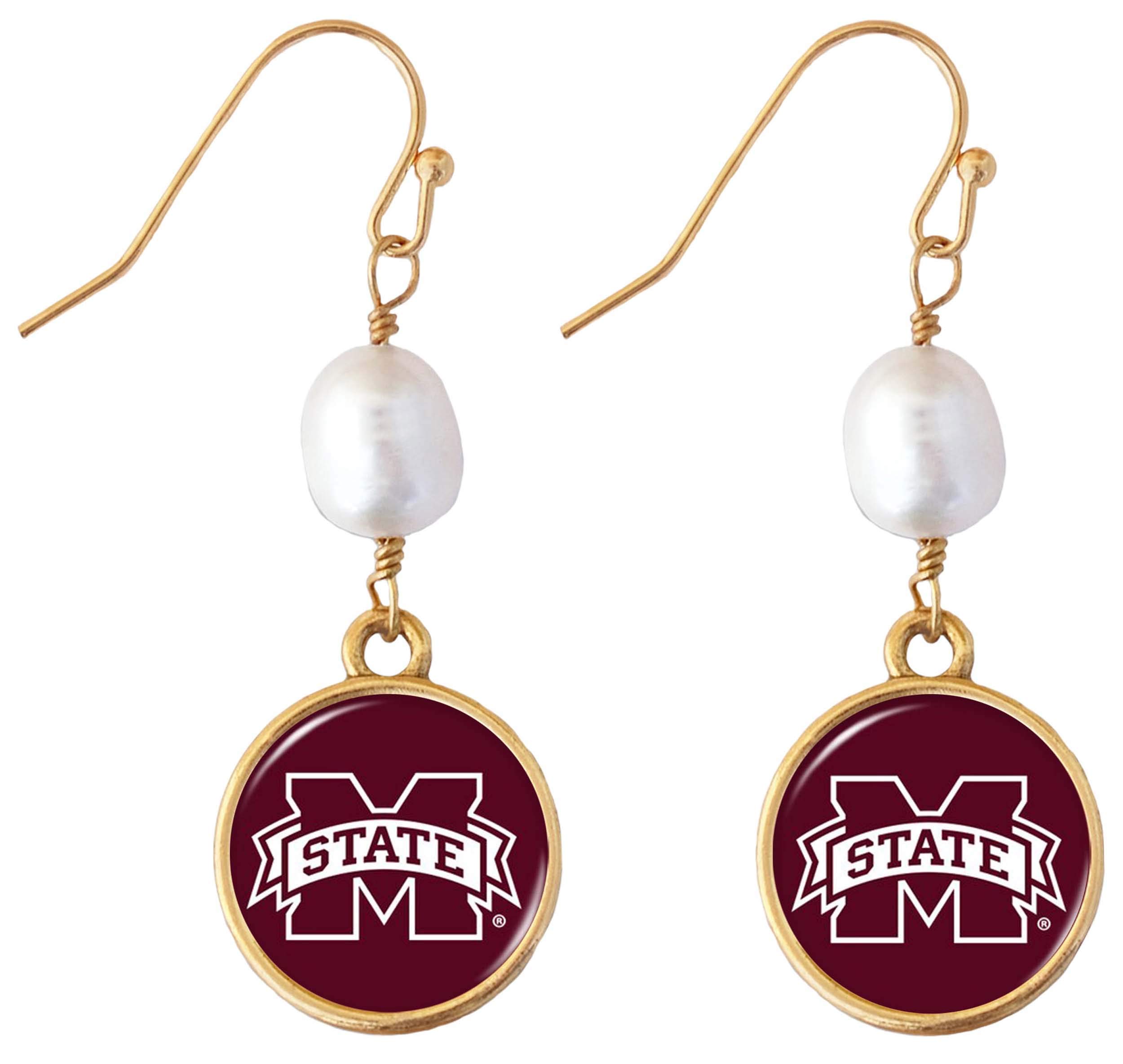 Mississippi State Bulldogs Diana Gold and Pearl Dangle Earrings Jewelry Gift MSU
