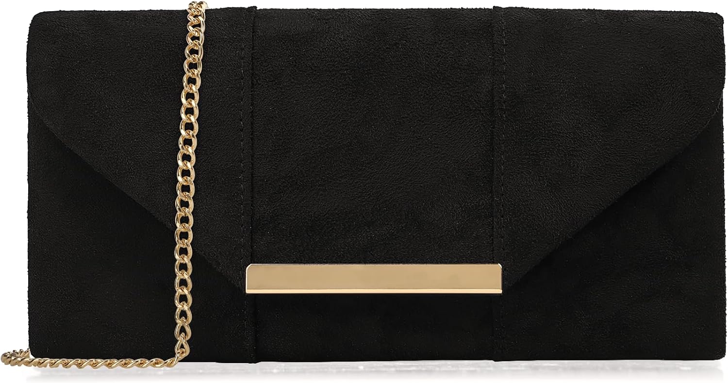 Dexmay Women Faux Suede Envelope Clutch Purse Evening Velvet Handbag Foldover Shoulder Crossbody Bag