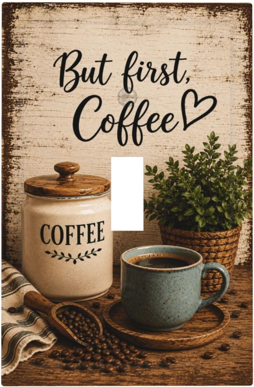 Decorative Light Switch Cover Plate Rustic Coffee Quote Vintage Coffee Mug 1 Gang Single Toggle Wall Plates for Electrical Outlet Covers Switch Plate Covers Faceplate for Farmhouse Decor