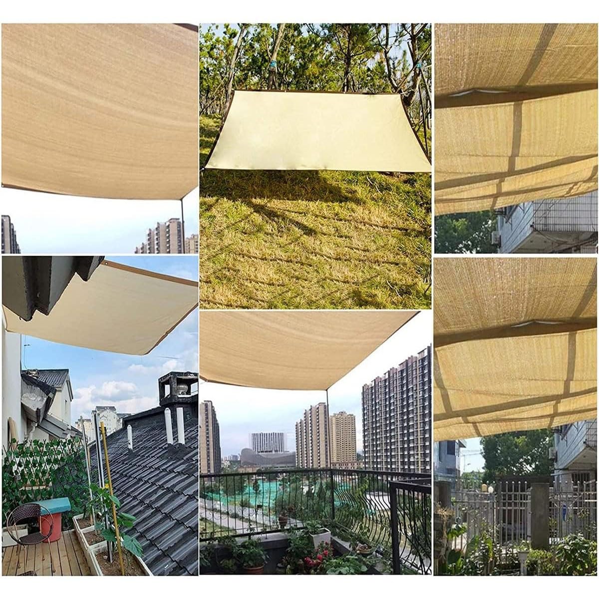 Tenda a vela impermeabile, 6 x 15 m, blocco UV per esterni, con occhielli, perfetta per patio, giardino, campeggio, colore Bei, protezione solare