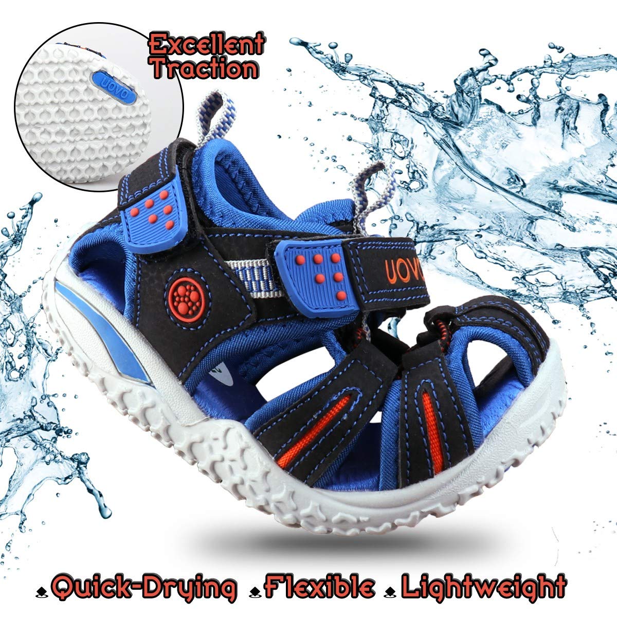 UOVO Sandalias Deportivas para Niños Zapatos de Verano con Superficie Transpirable Suela Antideslizante Cierre de Gancho y Bucle Puntera Protectora Tallas 24-38