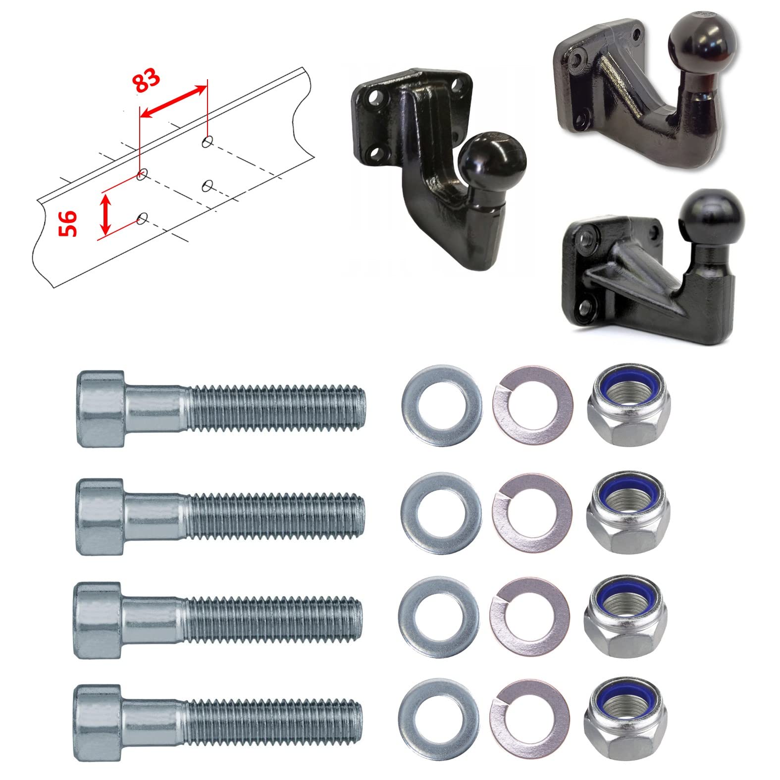 XIMPLIO Schraubensatz für Kugelkupplungen Einer AHK 4 x M12x40 (x40, M12 Schraubenset (4 STK.))