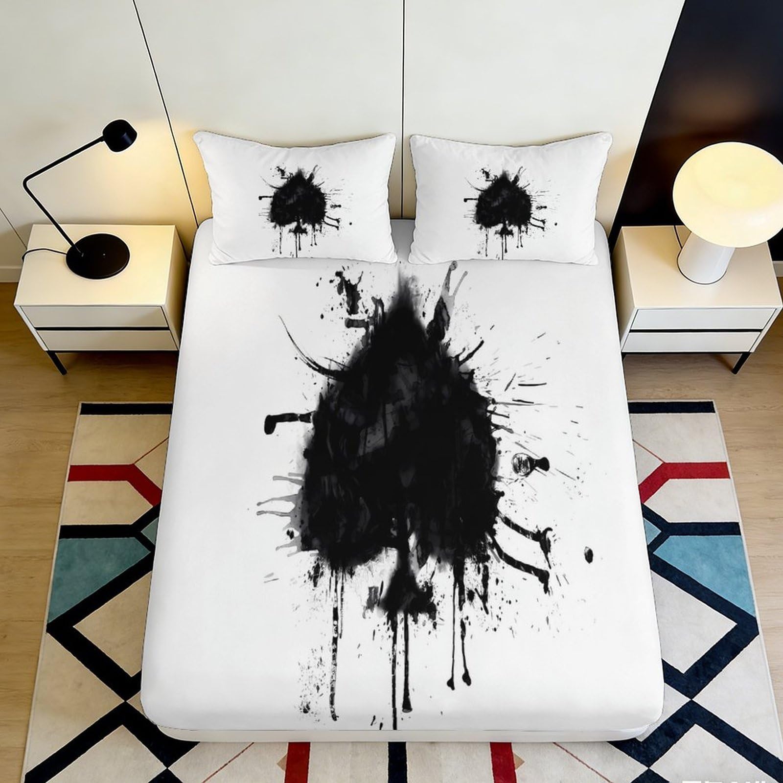 Pnayamiorkfel Style-10 3D Printed Black Ink Splash Fitted Sheet Microfiber Soft Breathable Abstract Art Bed Cover For Bedroom Dorm Decor 90X200x25cm
