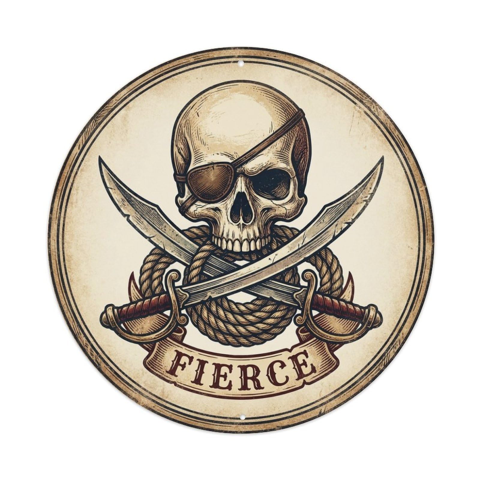 Fierce Skull Eyepatch Cutlasses Pirate Emblem Metal Tin Sign