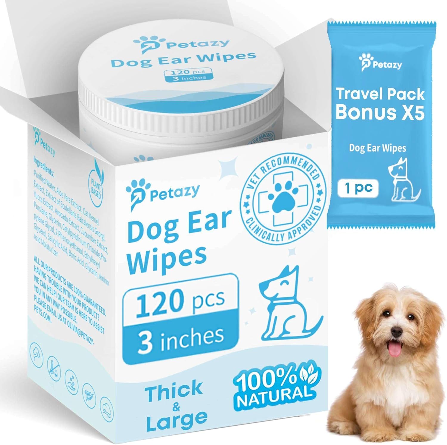 Petazy Ear Cleaner Wipes for Dog