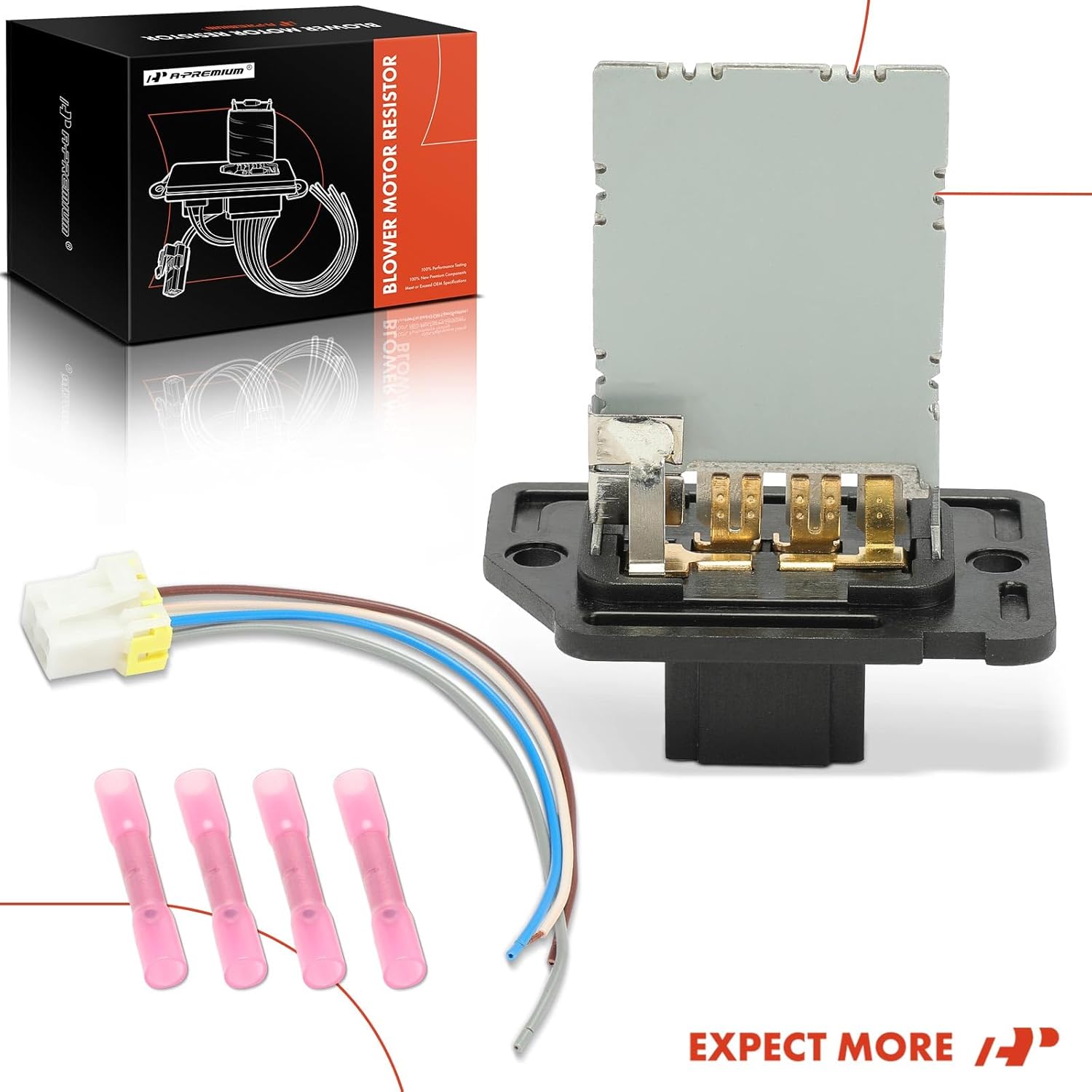 A-Premium Front HVAC Blower Motor Resistor Compatible with Hyundai Sonata, Elantra, Santa Fe & Kia Optima, Forte, Sedona, Forte5, Sorento, Forte Koup, with Wire Harness Kit