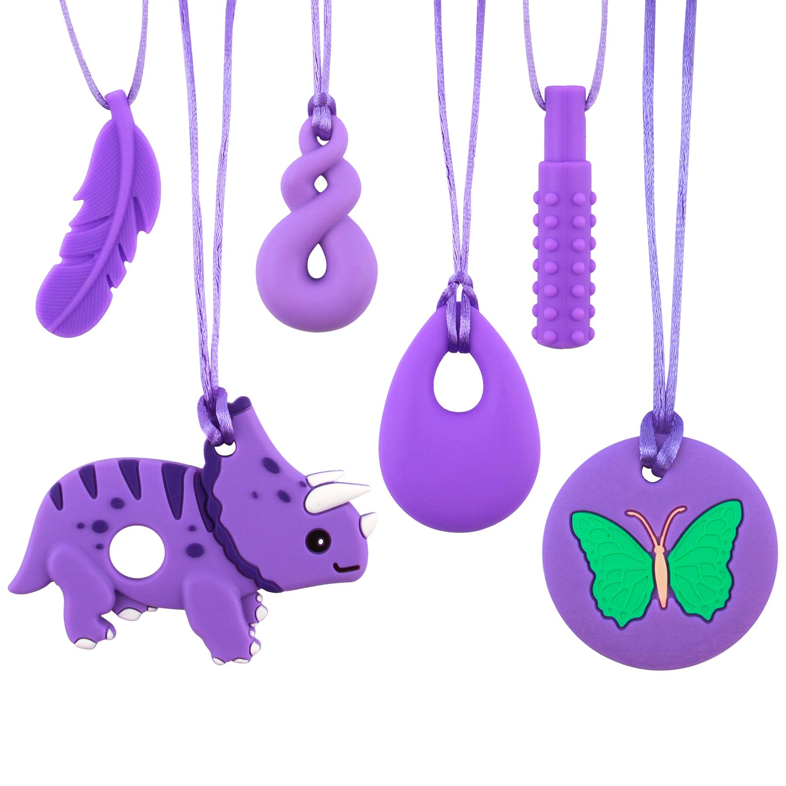 Sensory Kauen Halskette, 6 Stück Silikon Kaukette mit Verstellbaren Schnalle für Autistische Kinder, Zahnen, Angst, Beißen Bedürfnisse, ADHS, Oral Motor Chewy Baby Jungen Mädchen