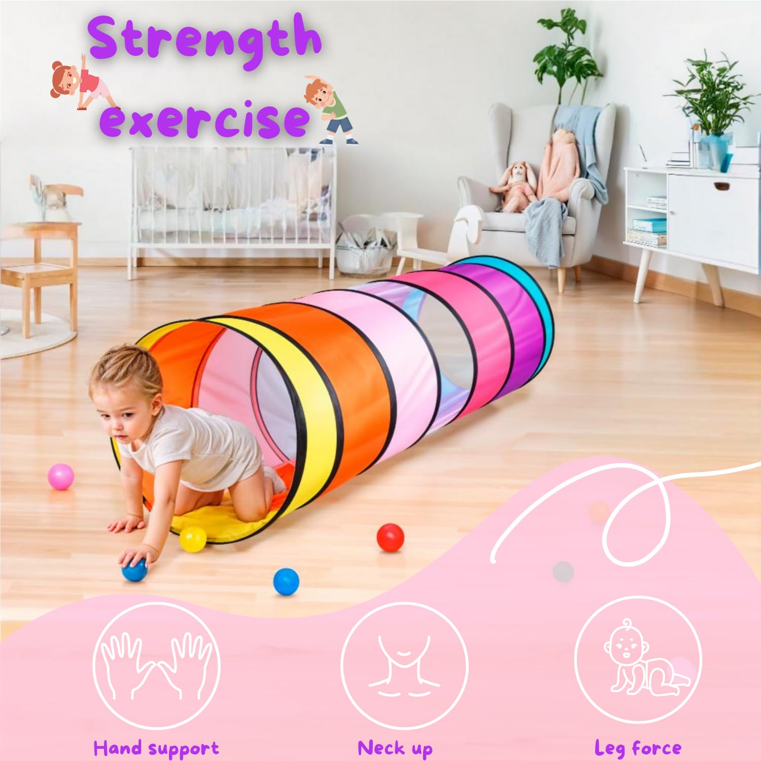 NUBUNI Kids Play Tunnel Tent for Toddlers, Colorful Pop Up Crawl Tunnel Toy for Baby or Pet, Collapsible Gift for Boy and Girl Play Tunnel Indoor and Outdoor Game Pink