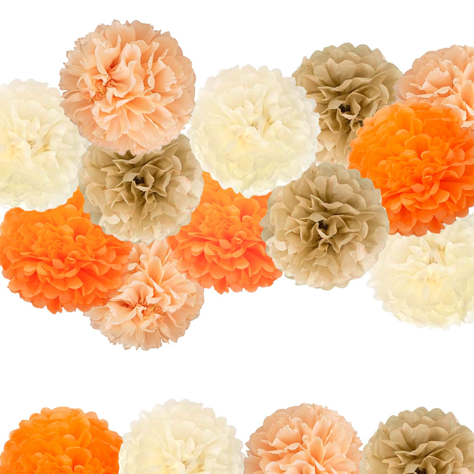Vsosfiza 12er-Set Pompons in Rosa, Orange, Beige, Braun - Partydekoration aus Tissue-Papier für Feste, Babyzimmer, Klassenzimmer