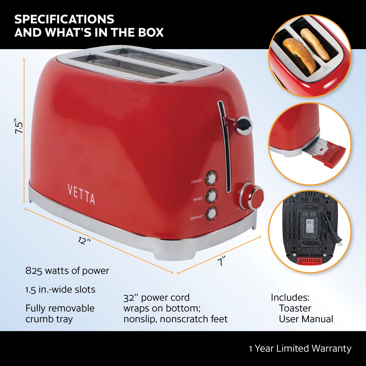 Amazon.com: VETTA VTS-201RRD 2-Slice Extra-Wide-Slot Retro Toaster