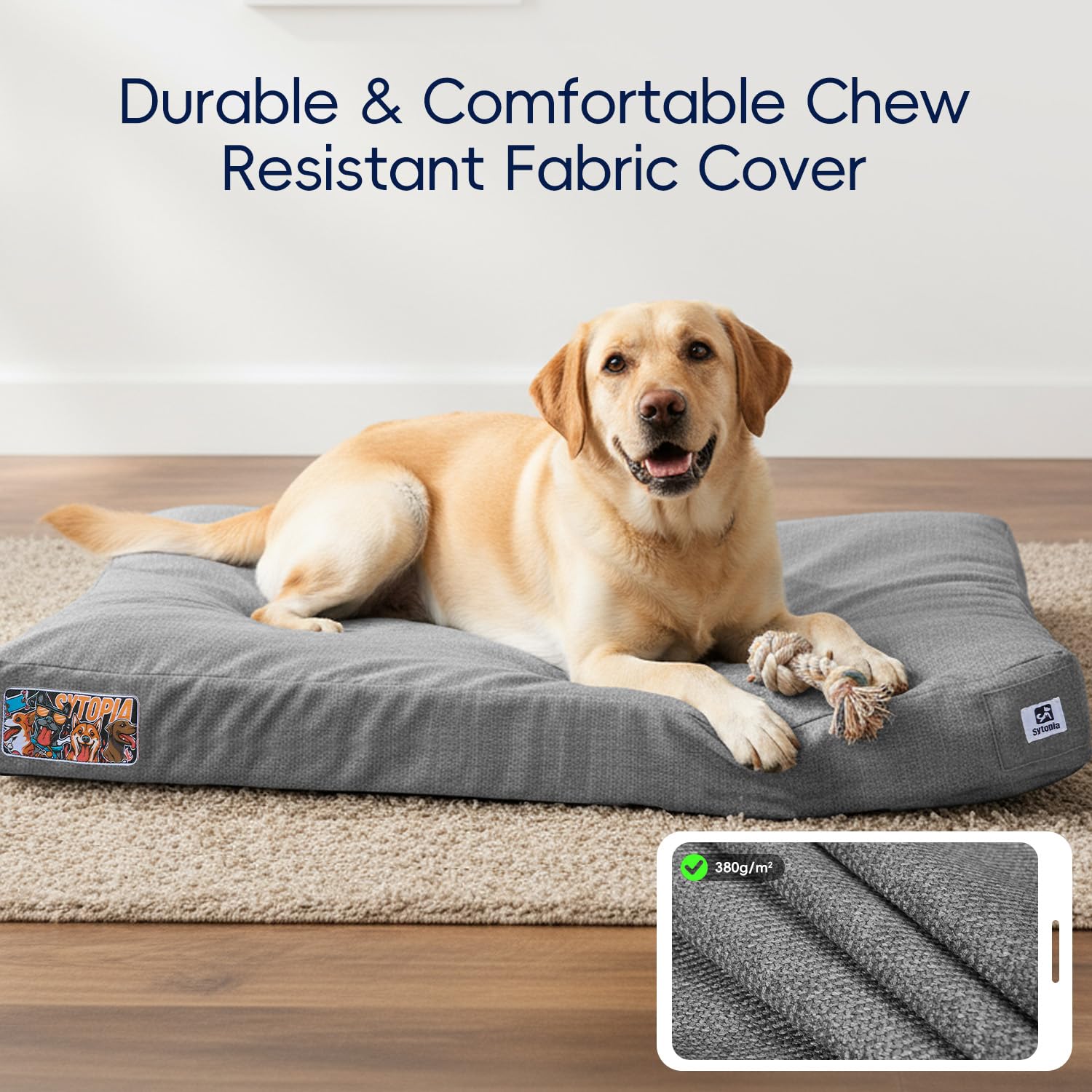 Sytopia 42 Inch Indestructible Dog Beds for Large Dogs, XL Chew Proof Dog Bed, Waterproof Pet Crate Pad with Chew-Resistant Removable Cover, Great for Indoor, Outdoor, Crate, Patio Use (Grey) - image 2