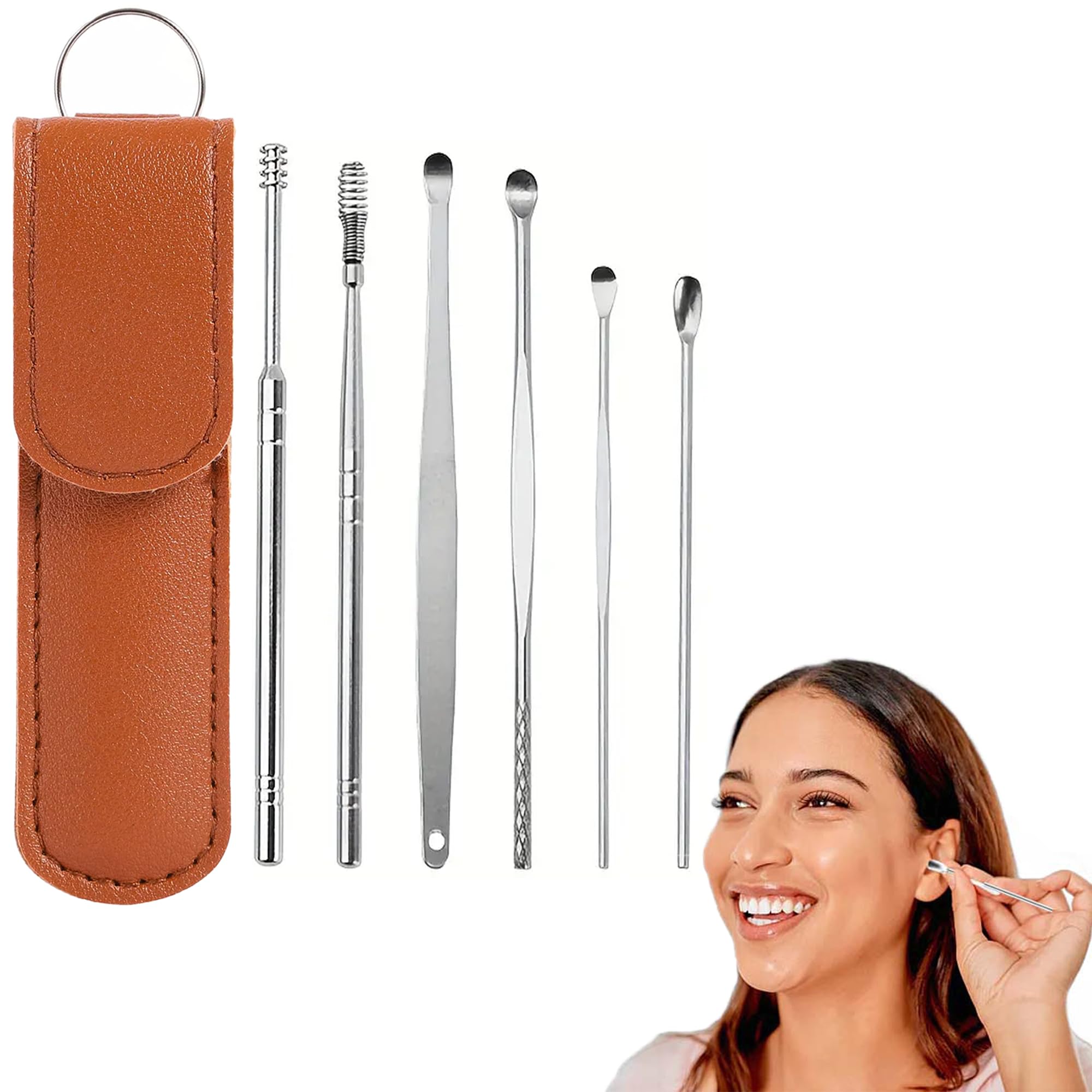 KLIFFOO 6 in 1 Ear Wax Removal Cleaning Tool - Reusable Ear Wax Cleaner with Leather Pouch - Ear Pick Wax Remover with Ear Curette Cleaner and Spring Ear Buds Cleaner For Men and Woman (B0BRT5932B) Amazon Price History, Amazon Price Tracker