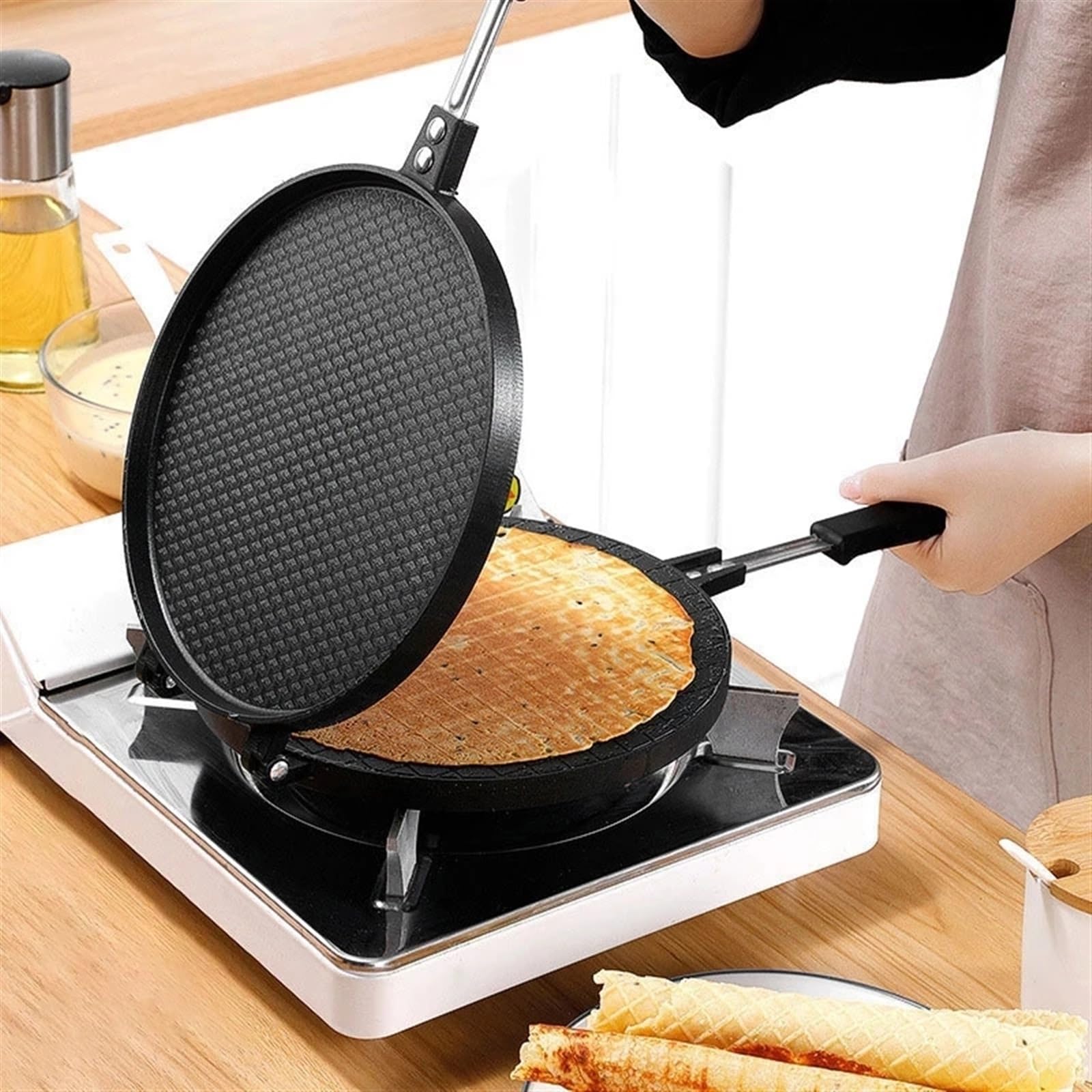 Freidoras, Rollo de Huevo for Hacer gofres, Molde Antiadherente for Pasteles, Utensilios for Hornear en casa, Mini Herramienta Cono Helado DIY, repostería for, Suministros Cocina(17cm)