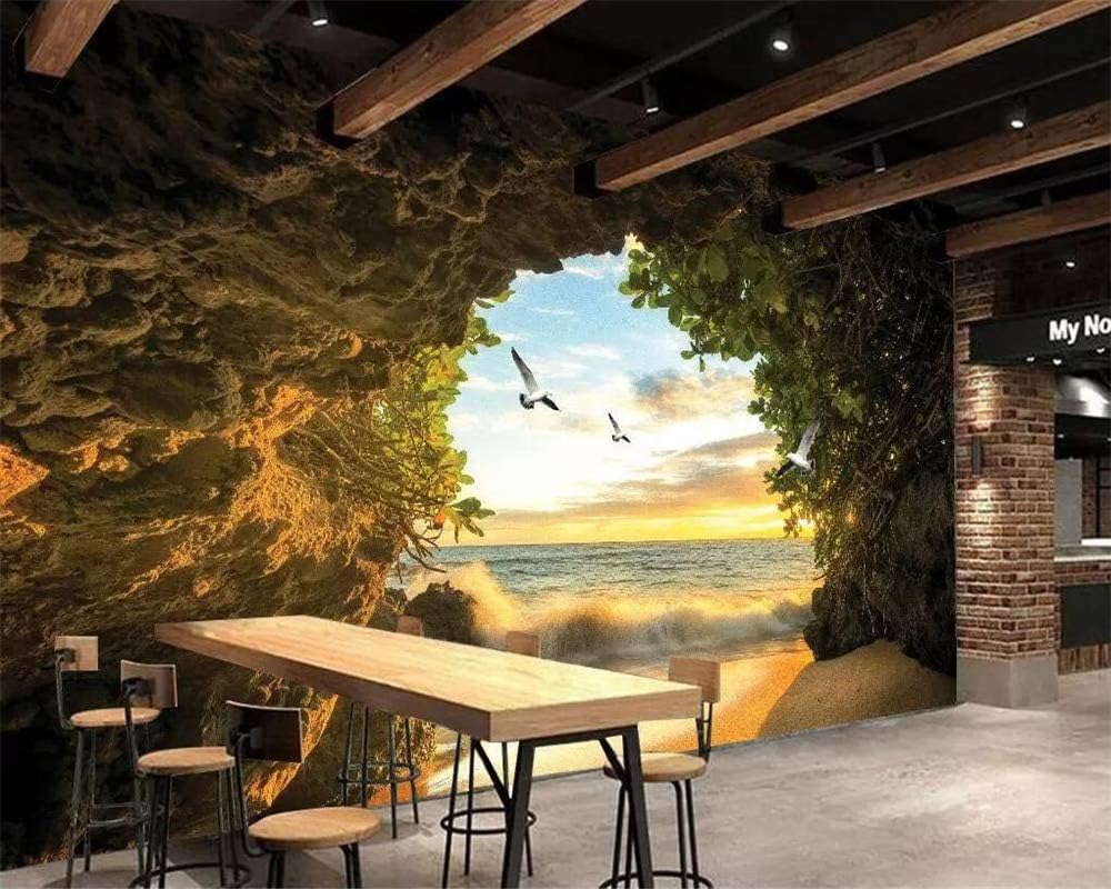 Avikalp Exclusive AWZ0358 3D Wallpaper Modern Fashion Cave Outside The Sea Beach Mural 3D Living Room Bedroom HD 3D Wallpaper[5 ft x 3 ft] / [152.4 cm x 91.44 cm]