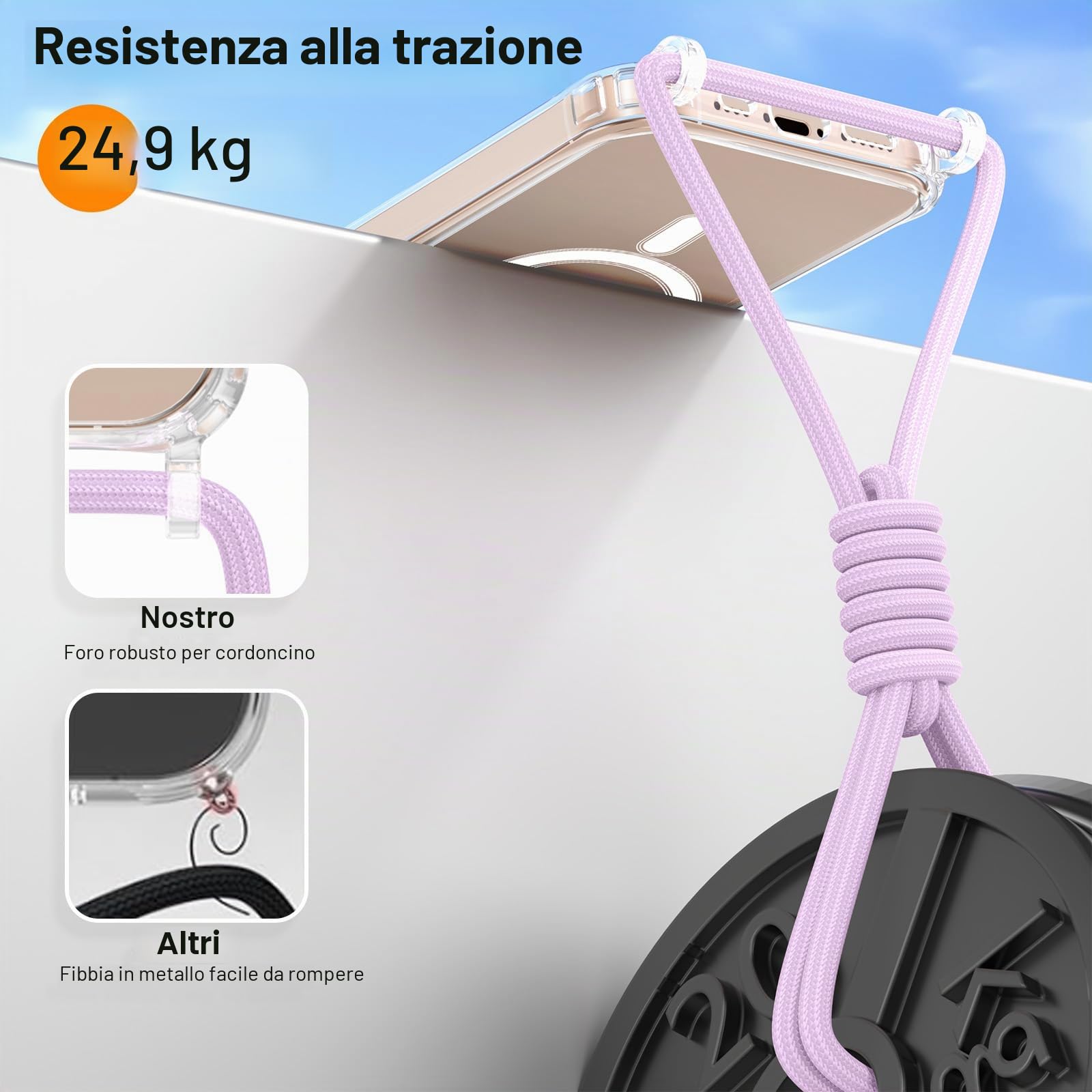 Magnetica Cover con Cordino per iPhone 15 Pro Max,[Compatibile con MagSafe], Cover in Silicone, Regolabile Cordino da Collo Nylon Catena Collana Tracolla ,Viola
