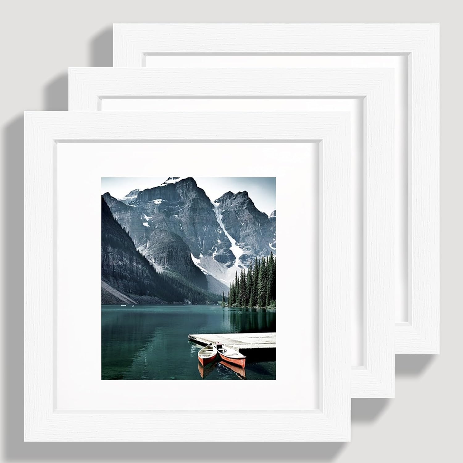 6x6 White Picture Frames set of 3, Made of Wooden and Real Glass Square Photo frame - Displays 4x4 Picture With Mat or 6 x 6 Without Mat, Desktop & Wall Collage Frame set White 6x6 in