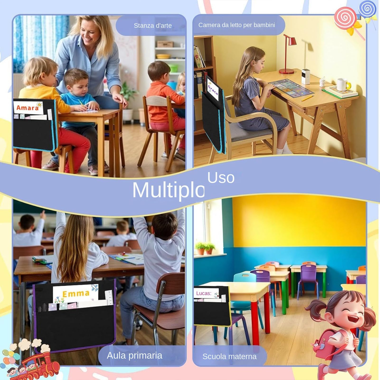 Sitz für Stühle im Klassenzimmer, Sitzbank-Organizer mit Namensschild - 12 Stück Oxford Fabric Whabile School Supplies Organisation für die Herrscher des Schulbuches von Karten