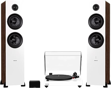 Fluance RT83 Reference High Fidelity Vinyl Turntable White, PA10 Phono Preamp and Ai81 Powered Floorstanding Speakers White Walnut, Ortofon 2M Red Cartridge, 150W Class D Amplifier, Bluetooth