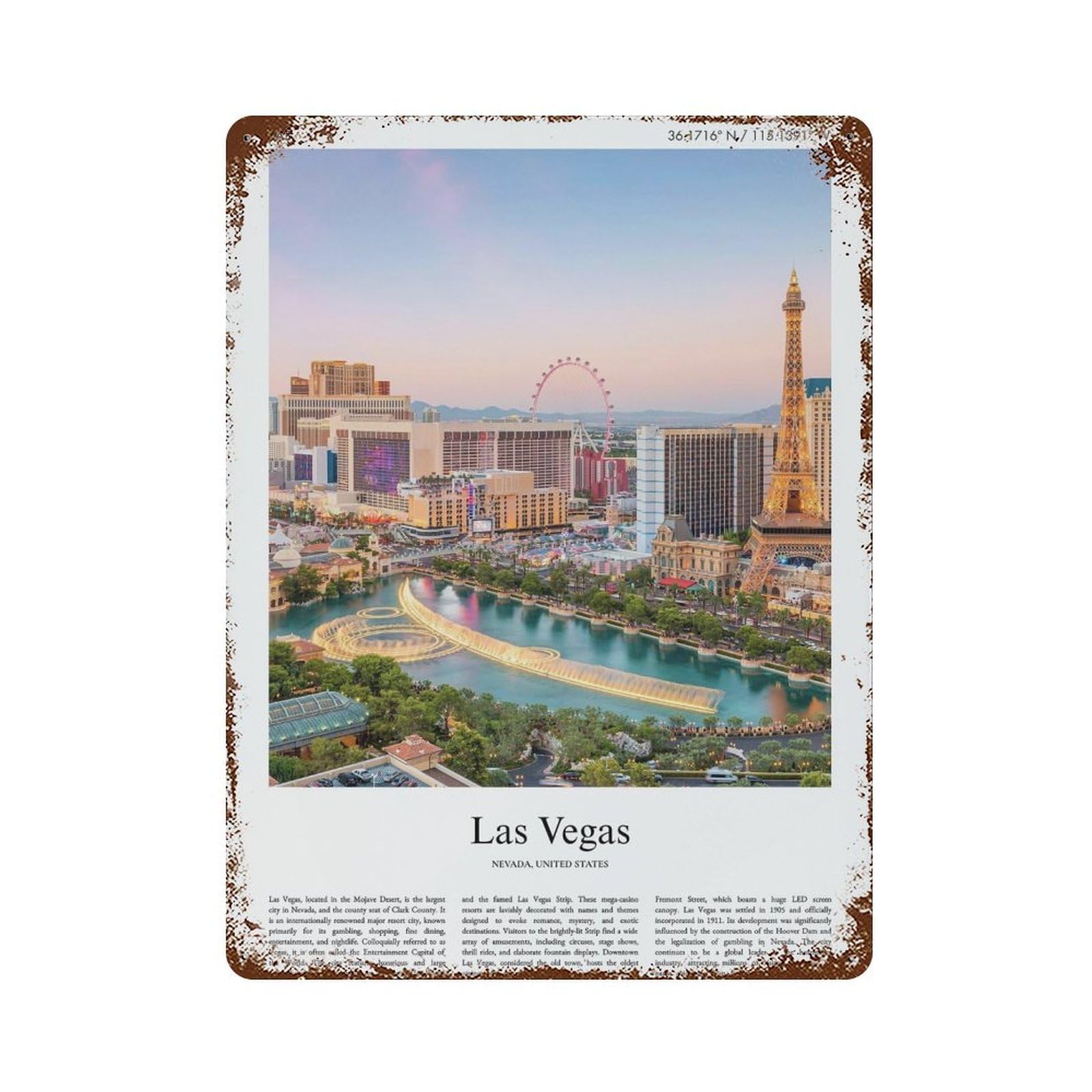 xiaoxiaoshen Las Vegas Nevada, United States, USA City Scenery Wall Decor Art Metal Tin Poster Modern Home Decor Art Home Bar Shop Decorations Vintage Sign 40x30cm