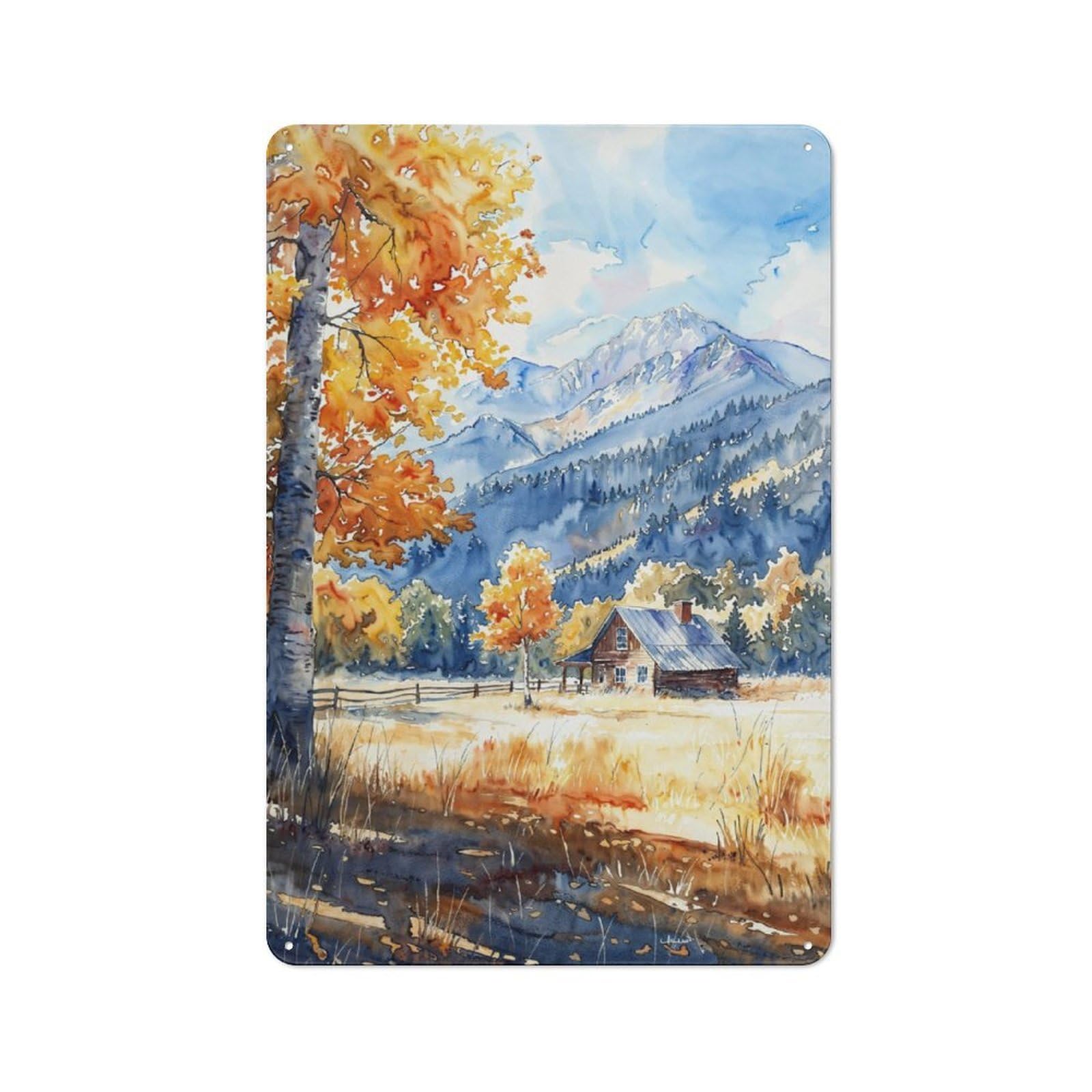 Junmoney Cabin Mountain Fall For Lounge Or Reading Corner, Rustic Tin Sign 30X20cm, For Home Interiors, Feature Walls And Decorative Displays