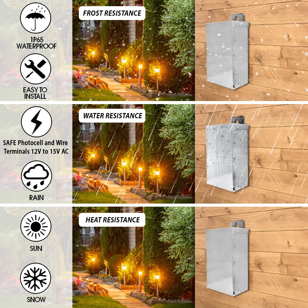 Low Voltage Transformer for Landscape Lighting - 70 Watt Stainless Steel Landscape Lighting Transformer with Timer and Photocell, Multi-Tap 120V to 12V 15V Weatherproof for Pathway, Spot Lights (70)