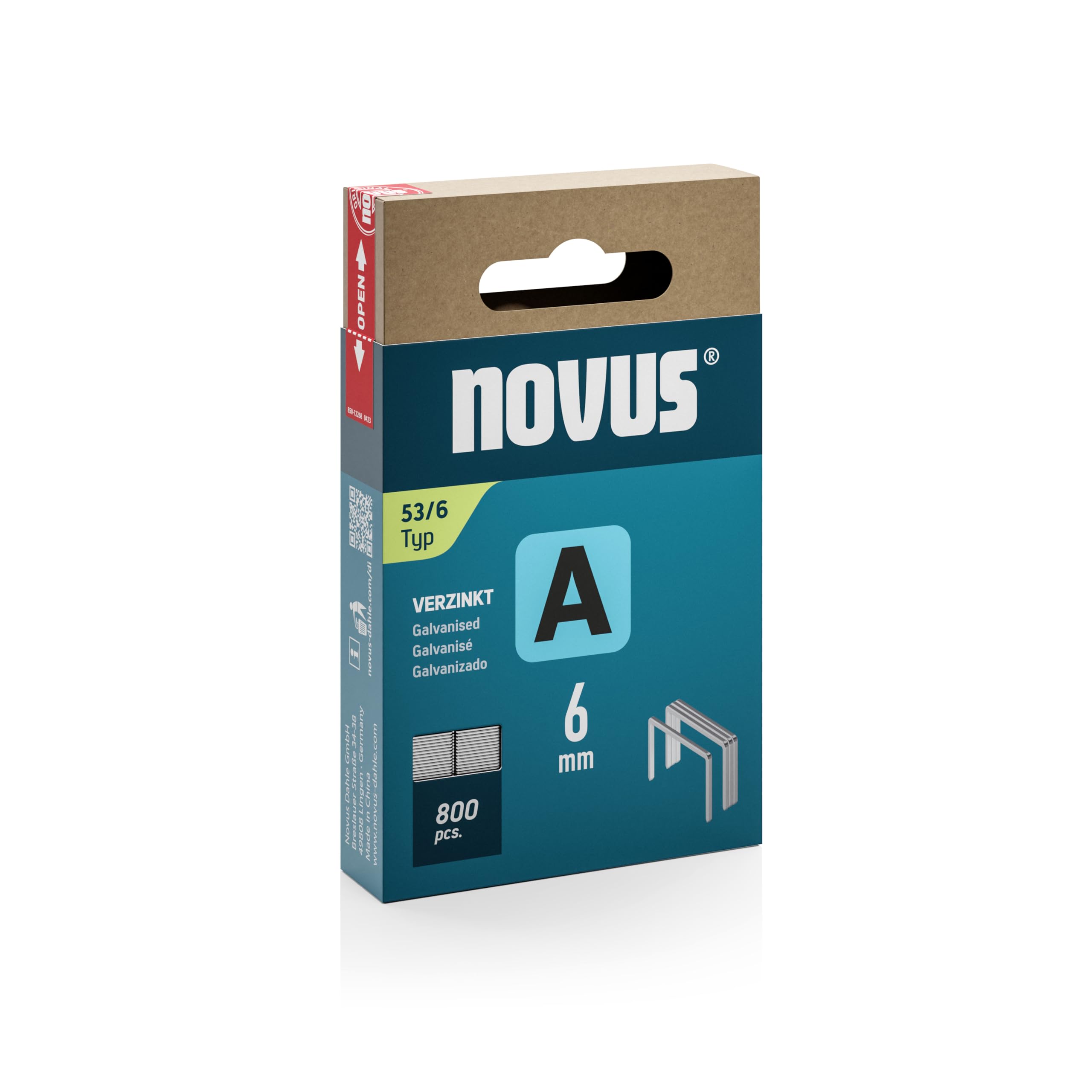 NOVUS TOOLS Fine Wire Staples 6 mm 800 Staples Type 53/6 Sliding Box Fabric Staples