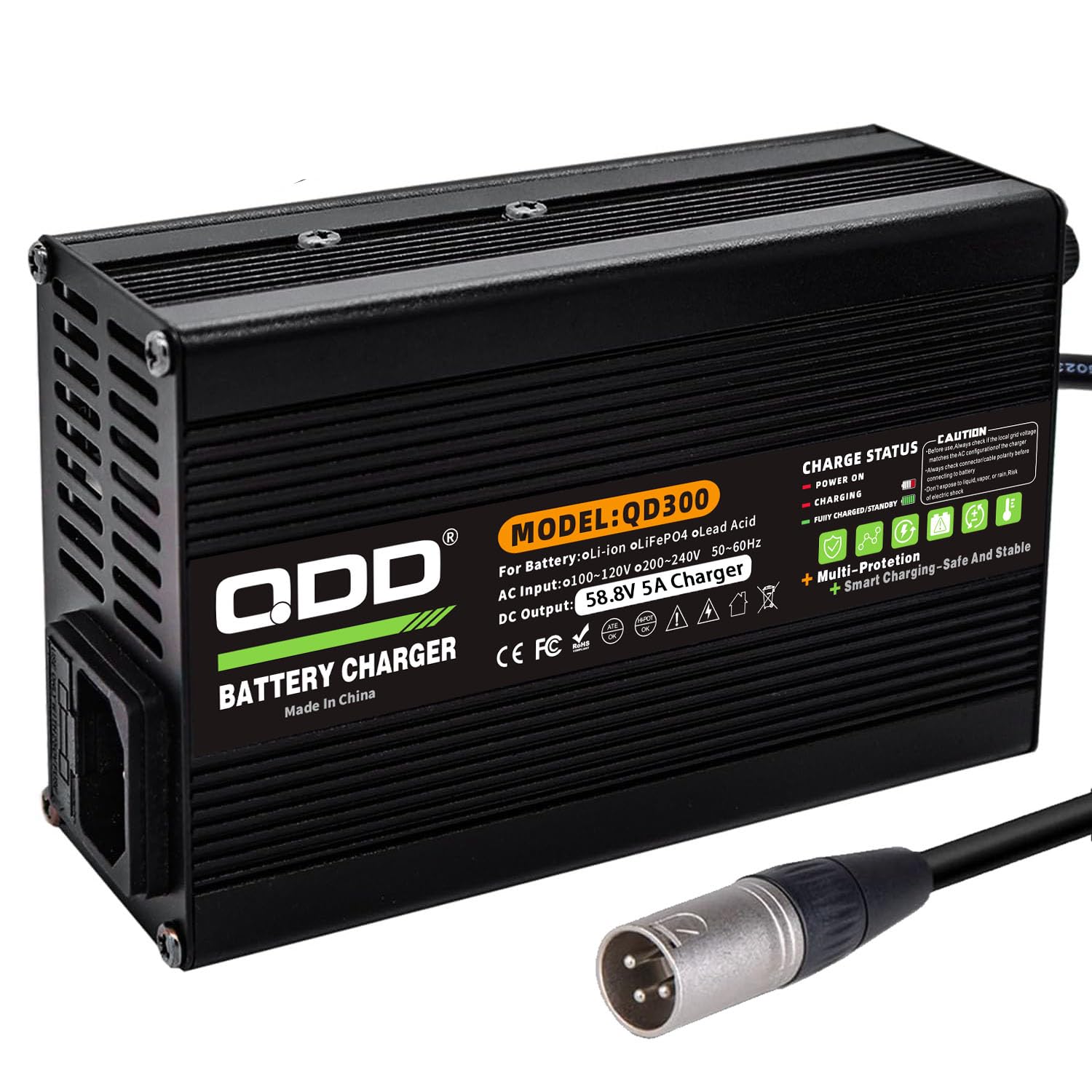 QDD Cargador de batería Li-ION de 58.8 V 5 A con múltiples medidas de protección de seguridad, adecuado para 14S 52 V batería Li-ION, cargador inteligente