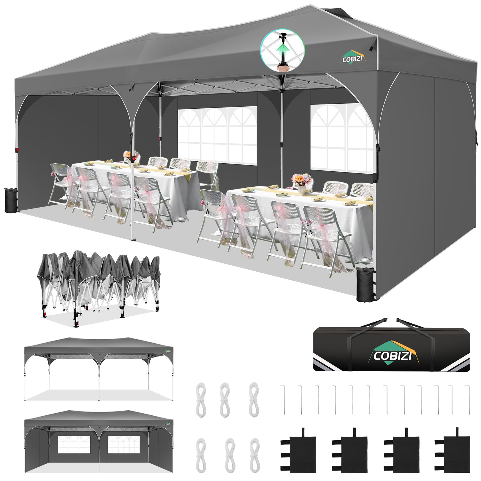  COBIZI 10x20 Pop Up Canopy Tent for Events with UPF 50+ Protection
| COBIZI 10x20 Pop Up Canopy Tent with Air Vent and 